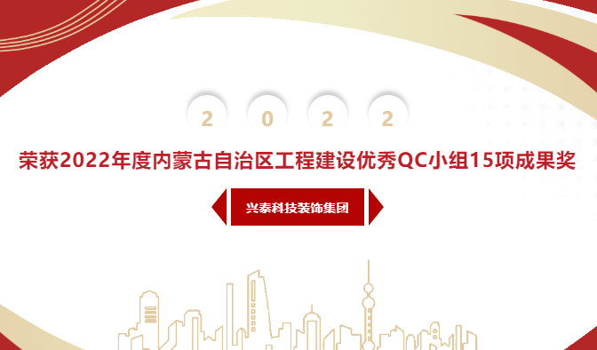 【科裝頭條】興泰科技裝飾集團榮獲2022年度內蒙古自治區(qū)工程建設優(yōu)秀QC小組15項成果獎